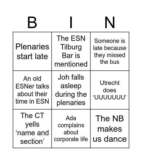 The NP Games Bingo Card