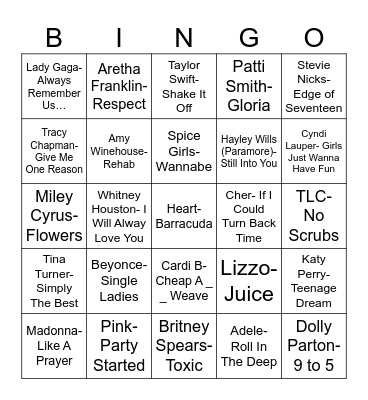Radio Bingo Give It Up For The Ladies Bingo Card