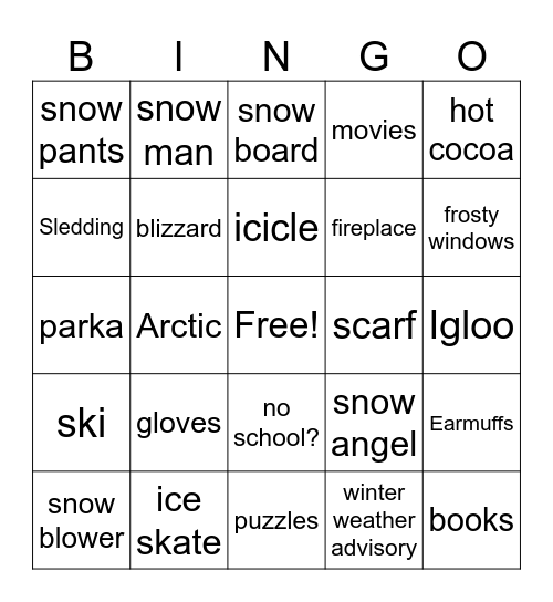 Snow Day! Bingo Card