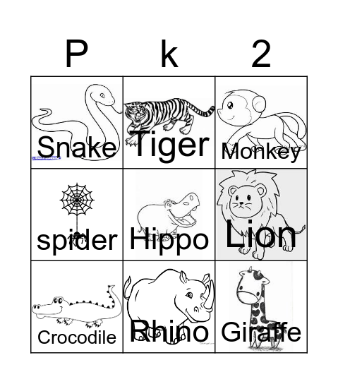 Jungle animals Bingo Card