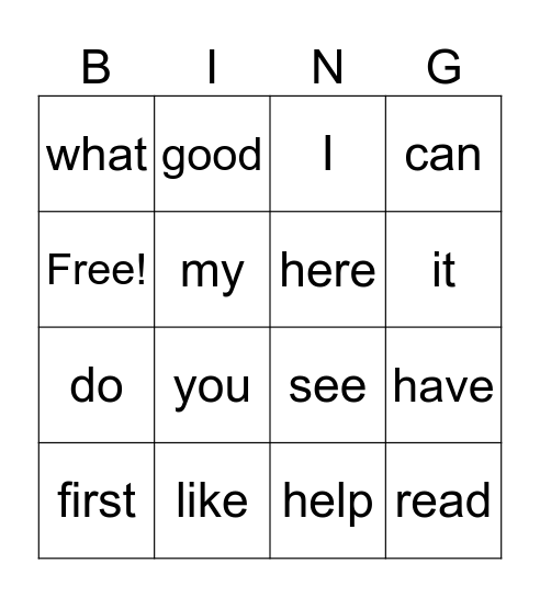 Core Words Bingo Card
