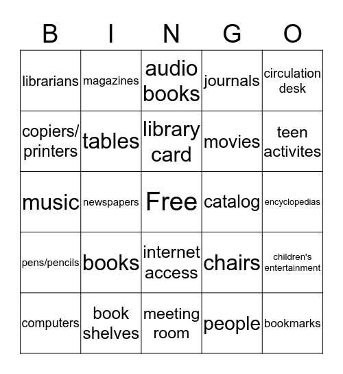 Trip to the Library Bingo Card