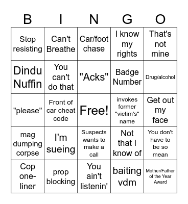 Police Activity Bingo Card Bingo Card