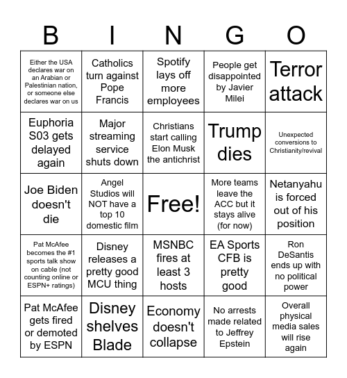 2024 Bingo Card Bingo Card