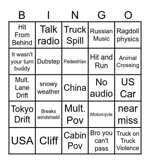 Russian car crash  Bingo Card