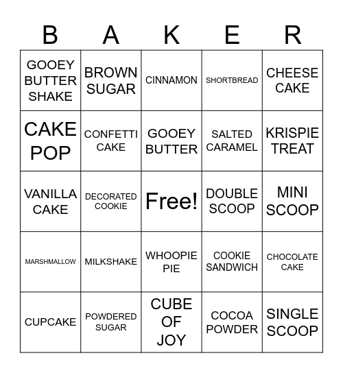 SugarBot Bingo Card