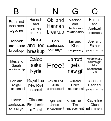 BB Tea Bingo Card