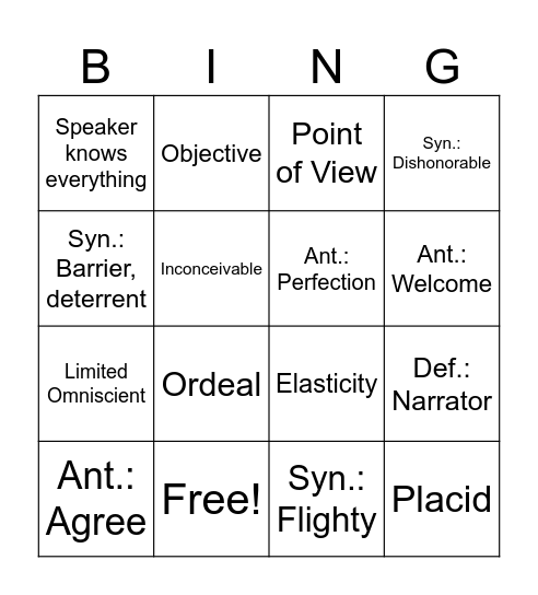 Vocab List #6 Bingo Card 2 Bingo Card