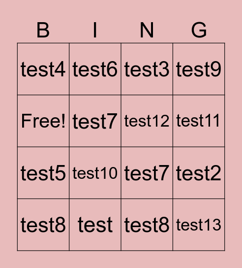 TESTALLY Bingo Card
