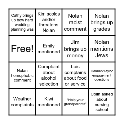 Wedding Bingo Card