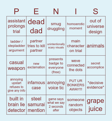 ACE ATTORNEY BINGO Card