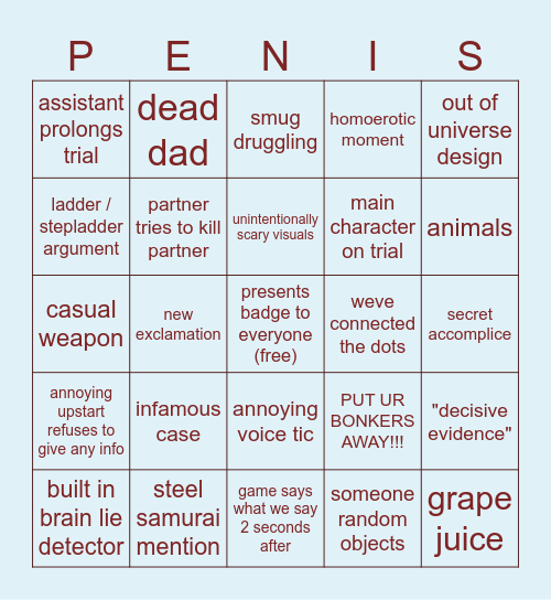 ACE ATTORNEY BINGO Card