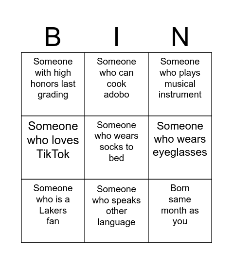 Human Bingo Card