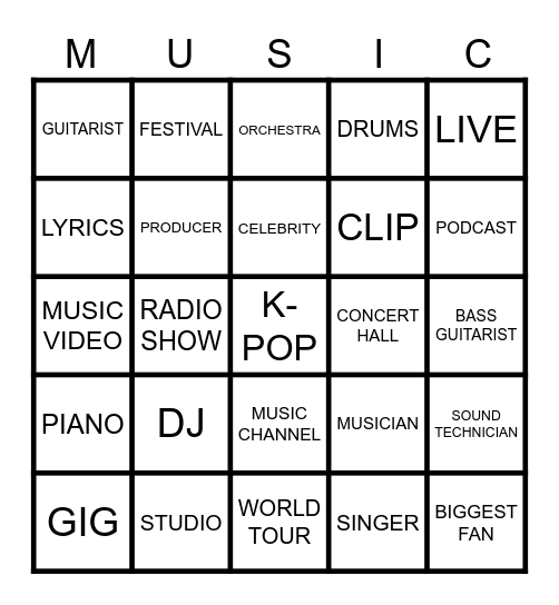 MUSICAL BINGO Card