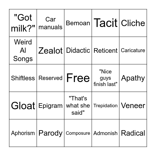 Honors Humanities Vocab 16 Bingo Card