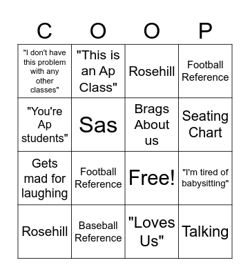 Mr. Cooper's Bingo Card