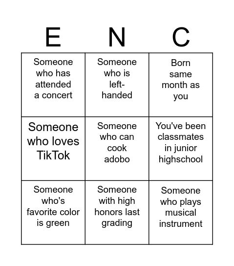 Human Bingo Card