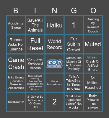 AGDQ 2024 Bingo Card