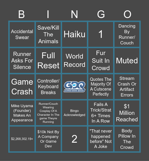 AGDQ 2024 Bingo Card