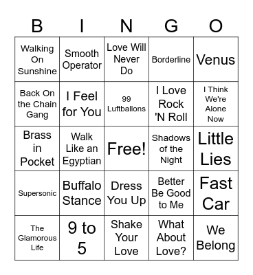 Ladies of the 80's Bingo Card