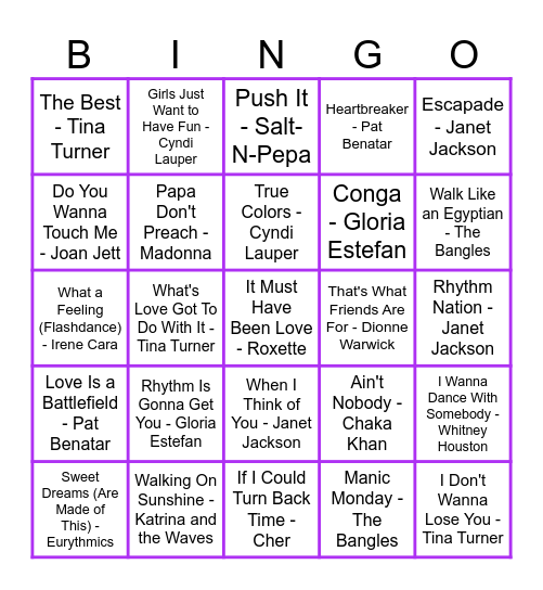 Ladies Of The 80's Bingo Card