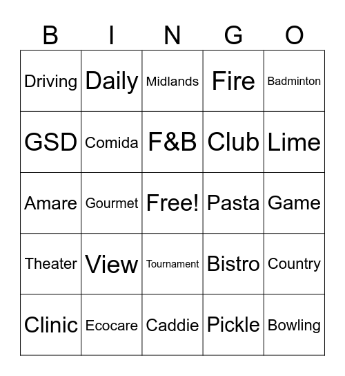 Tagaytay Highlands Bingo Card