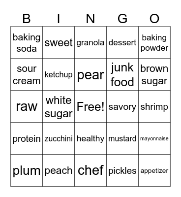 food for 1B Bingo Card