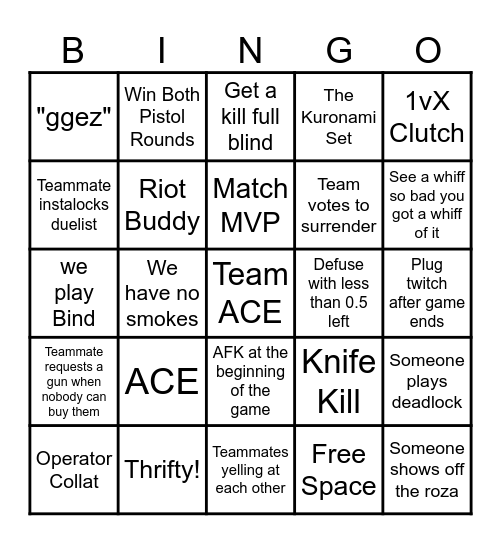 VALORANT Bingo Card