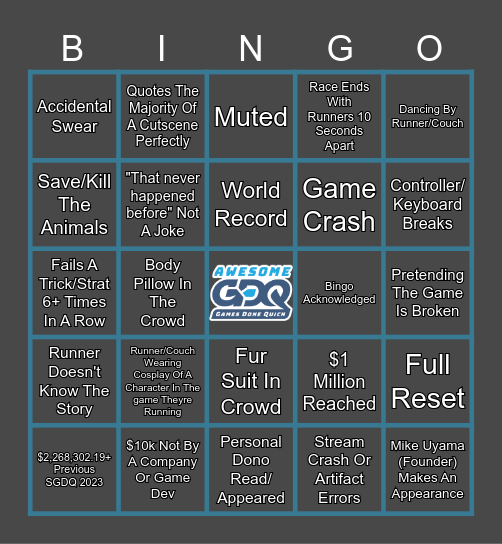 AGDQ 2024 Bingo Card