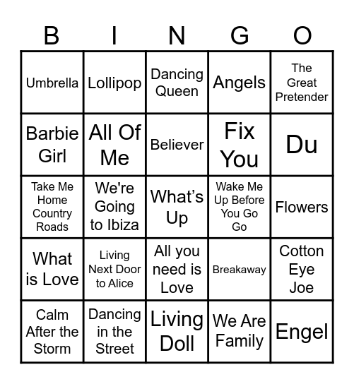 Muziekbingo Card