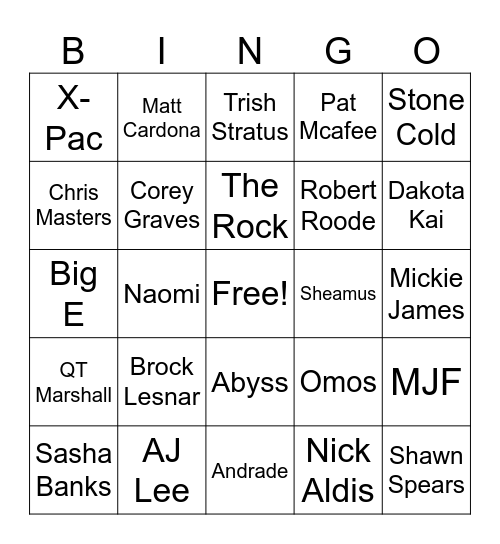 Royal Rumble 2024 Bingo Card