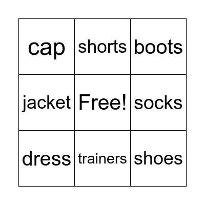 Clothes Bingo Card