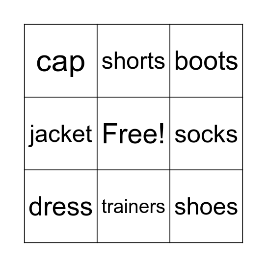 Clothes Bingo Card