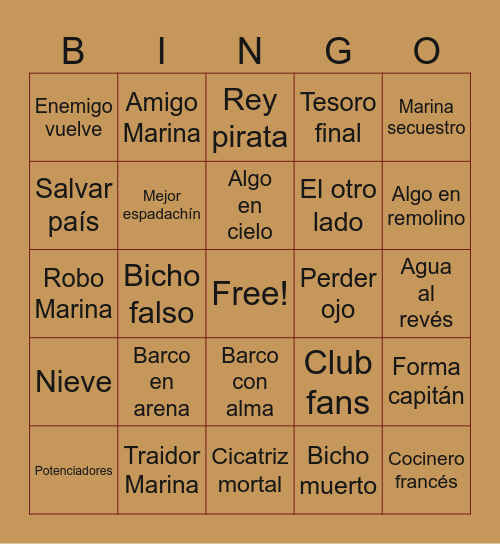 Primer Pirata es One Piece Bingo Card