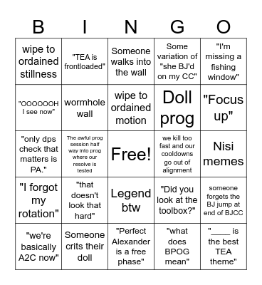 FFXIV TEA Static Bingo Card
