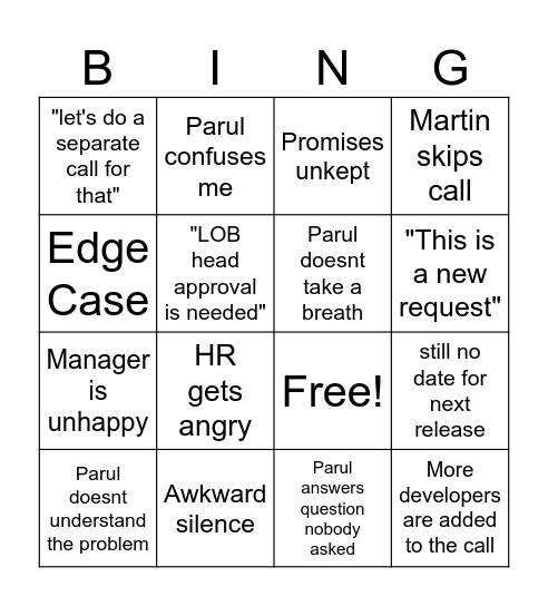 ERP Feedback Bingo Card