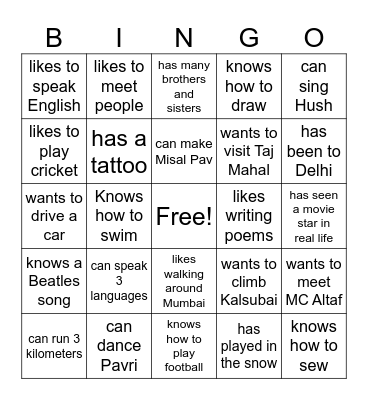 I know someone who . . . Bingo Card