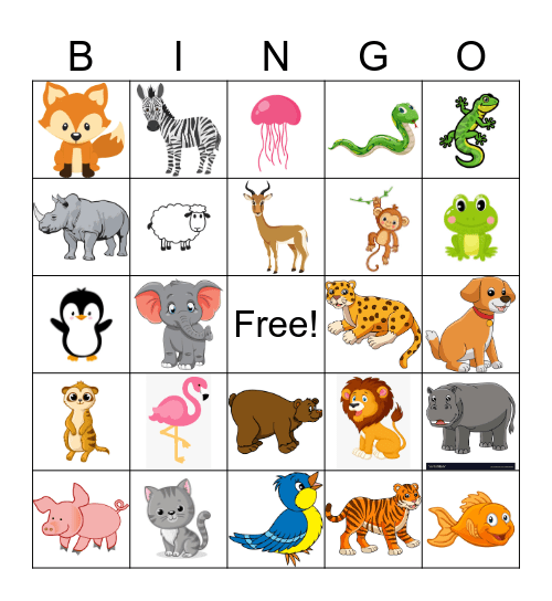 Animal Bingo Card