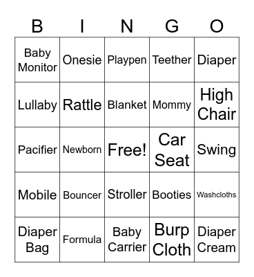 Baby Shower Bingo Card