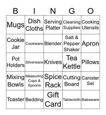 Rae's Bridal Shower Bingo Card