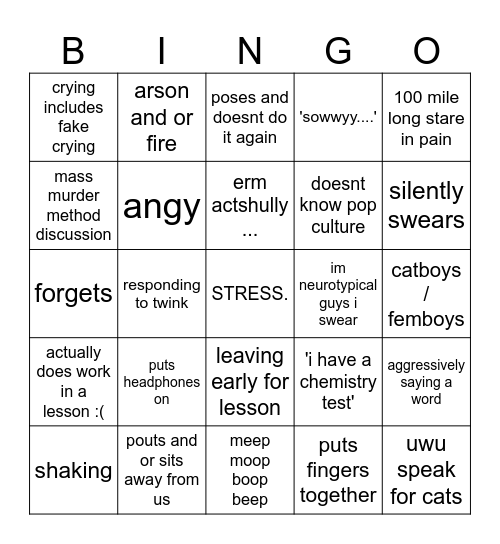 :3 bingo !!!!!1!! Bingo Card