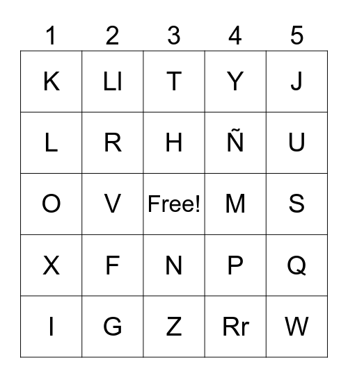 Spanish Alphabet_2 Bingo Card
