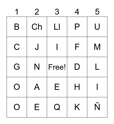 Spanish Alphabet_3 Bingo Card