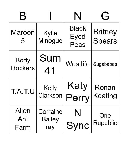 Pop 3 Bingo Card