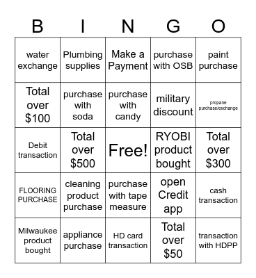 CASHIER BINGO Card