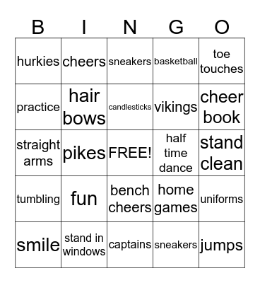 Cheerleading  Bingo Card