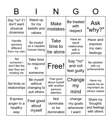 MY RIGHTS Bingo Card