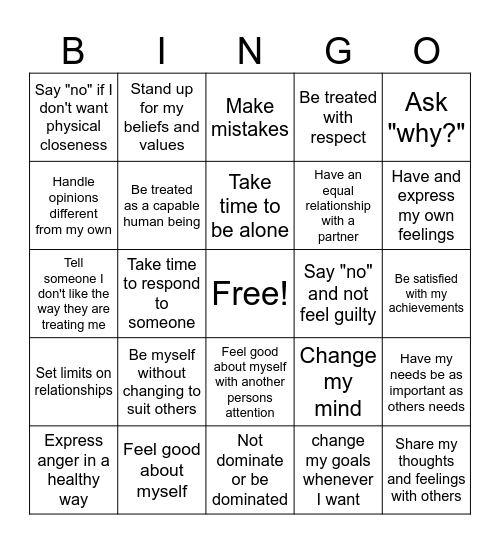 MY RIGHTS Bingo Card