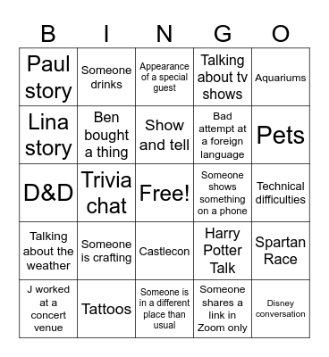 Super Carlin Brothers Hangout Bingo Card