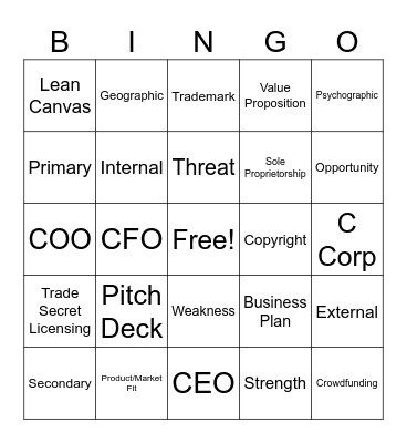 Lesson 5 Bingo Card